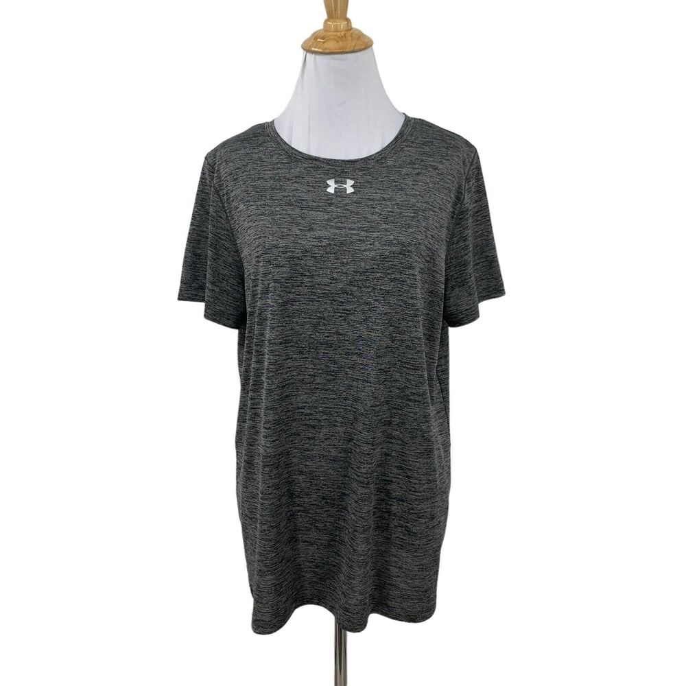 Under Armour T Shirt Womens L Large Heather Performance Earphone Cord Neck Hole